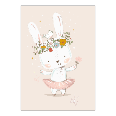 Ansichtkaartje | Watercolor retro konijntje bloem