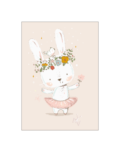 Ansichtkaartje | Watercolor retro konijntje bloem