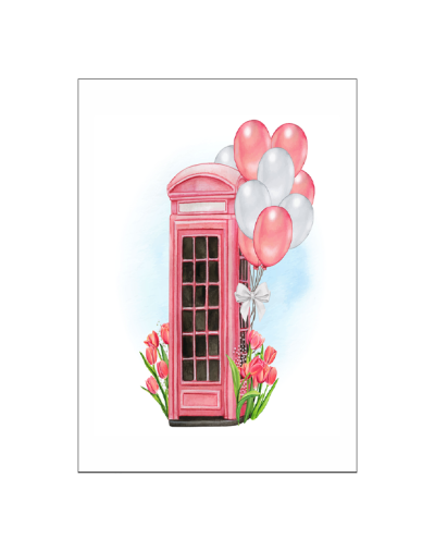 Ansichtkaartje | Watercolor telefoonbox ballonnen