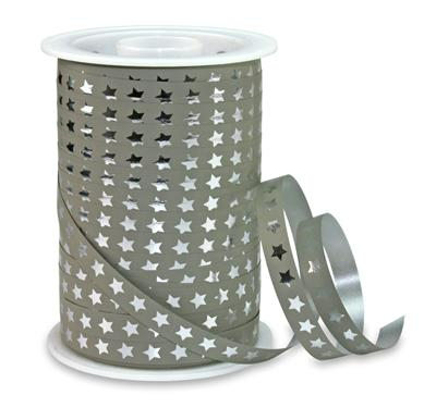 Krul lint | Taupe met Zilveren Sterren  | 10mm