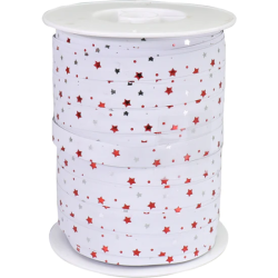 Krul lint | Wit met Rode Sterretjes  | 10mm