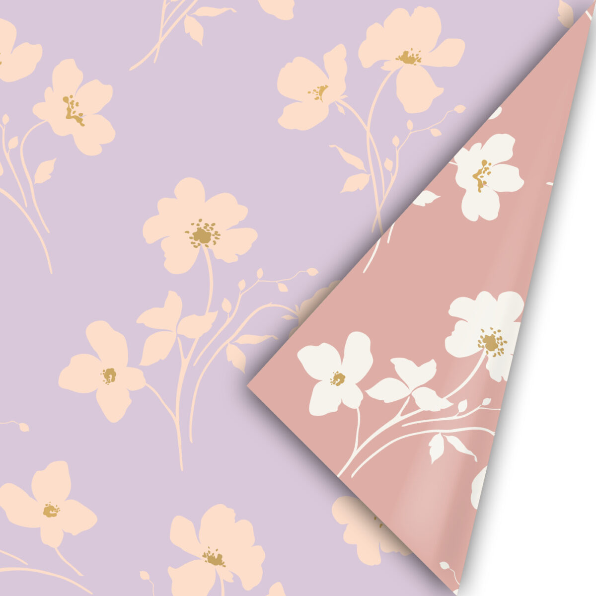 Kadopapier | Classic Flowers Roze - Lila  (30cmx3m) - Afbeelding 1