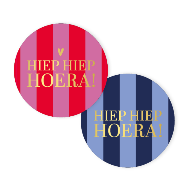hiep-hiep-hoera-rozeblauw-2-varianten Kado Stickers | Hiep Hiep Hoera Blauw - Rood  (10 stuks) - Afbeelding 1